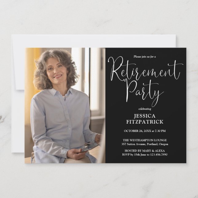 Elegante Invitación de Fiesta de Jubilación con Fo (Anverso)
