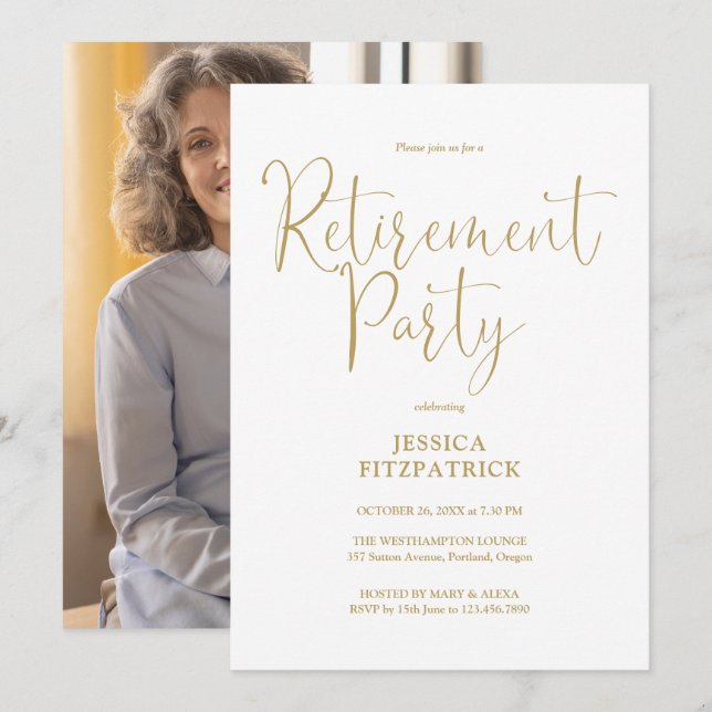 Elegante Invitación de Fiesta de Jubilación con Le (Anverso / Reverso)