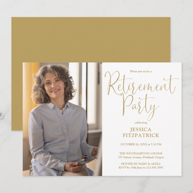 Elegante Invitación de Fiesta de Jubilación con Le (Anverso / Reverso)