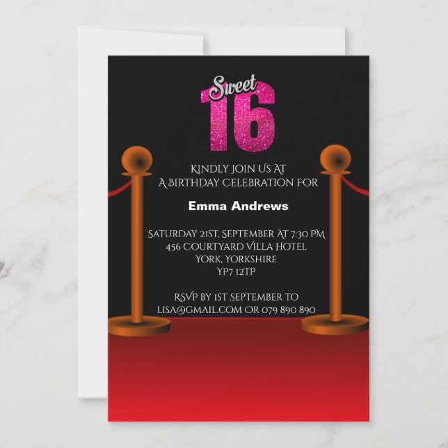 Elegante Invitación de fiesta de la Alfombra Roja  (Anverso)