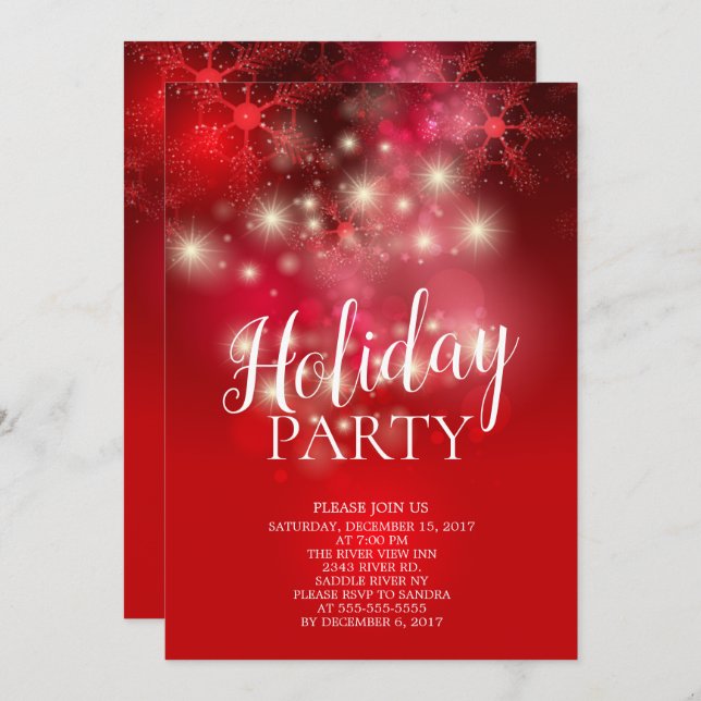 Elegante invitación de fiesta de Navidad con copos (Anverso / Reverso)