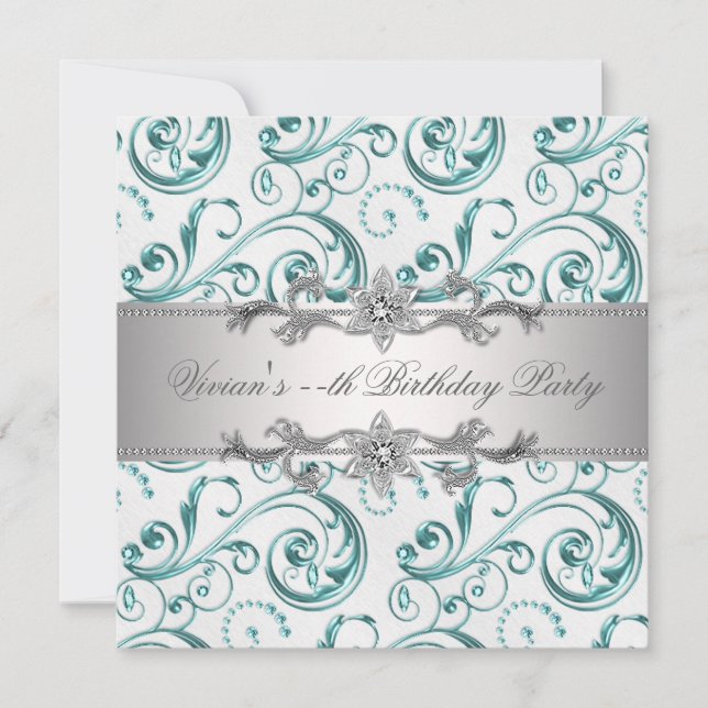 Elegante Invitación de fiesta de plata azul para c (Anverso)