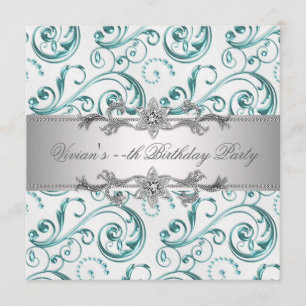 Elegante Invitación de fiesta de plata azul para c