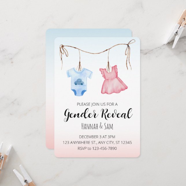 Elegante invitación de fiesta de revelación de gén (Anverso/Reverso In Situ)