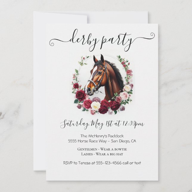 Elegante Invitación de Fiesta del Derby de Kentuck (Anverso)