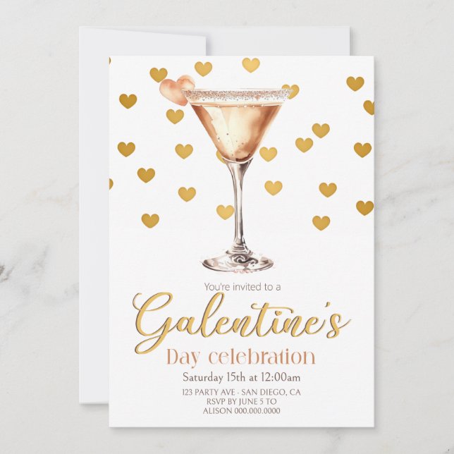 Elegante invitación de fiesta del día de Galentine (Anverso)