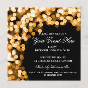 Elegante invitación de fiesta Gold Sparkly Black