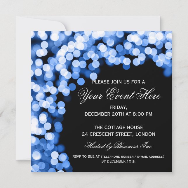 Elegante invitación de fiesta Gold Sparkly Blue (Anverso)