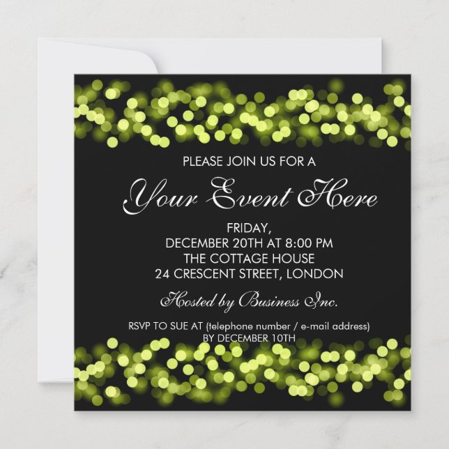 Elegante invitación de fiesta Green Hollywood Glam (Anverso)