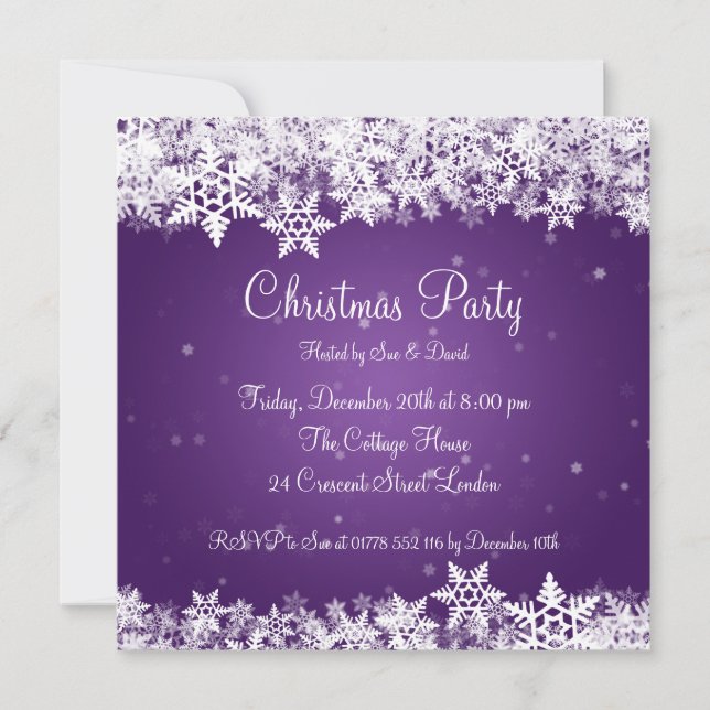 Elegante invitación de fiesta invierno copos de ni (Anverso)