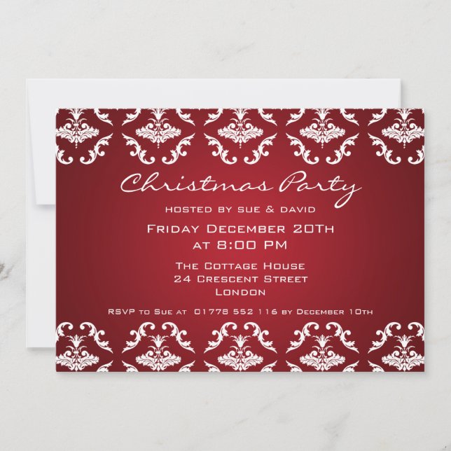 Elegante invitación de fiesta Patrón floral rojo (Anverso)