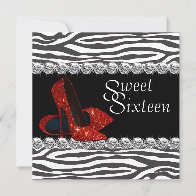 Elegante Invitación de fiesta Red Zebra Sweet 16 (Anverso)