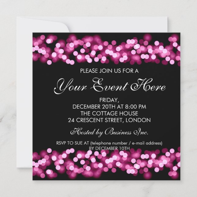 Elegante invitación de fiesta Rosa Hollywood Glam (Anverso)