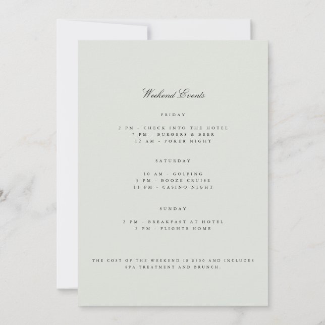 Elegante Invitación de fin de semana de bachillera (Reverso)