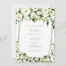 Elegante Invitación de Floral Blanca y Boda de Oro