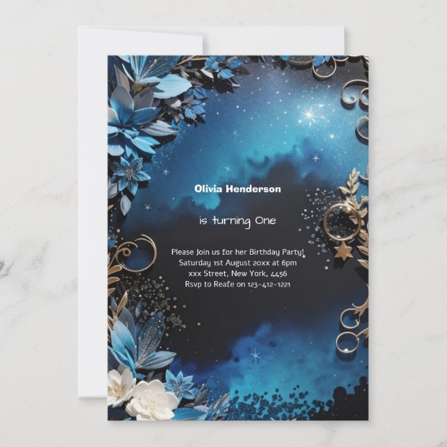 Elegante Invitación de floral de primer cumpleaños (Anverso)