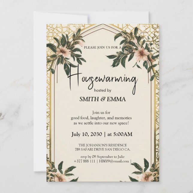 Elegante Invitación de Floral para Calentamiento d (Anverso)