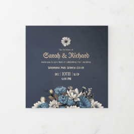 Elegante Invitación de floral Tri Fold de la Marin