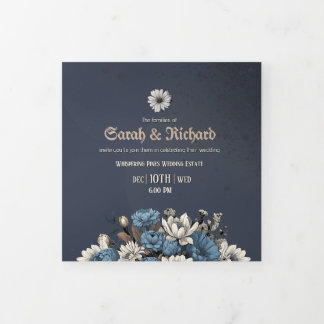 Elegante Invitación de floral Tri Fold de la Marin