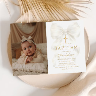 Elegante Invitación de Foto de Bautizo de Niña con