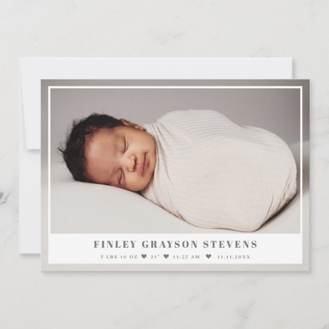 Elegante Invitación de foto de bebé gris blanco (Anverso)