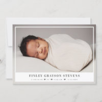 Elegante Invitación de foto de bebé gris blanco