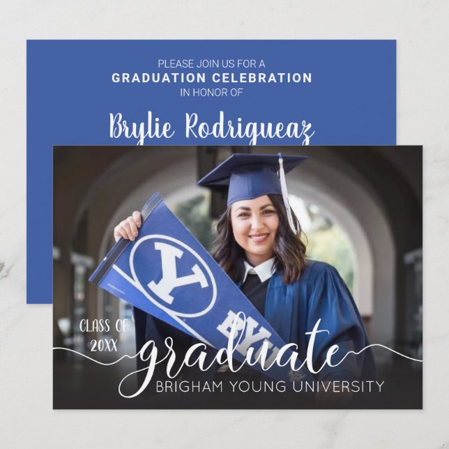 Elegante Invitación de foto de graduación de guión (Anverso / Reverso)