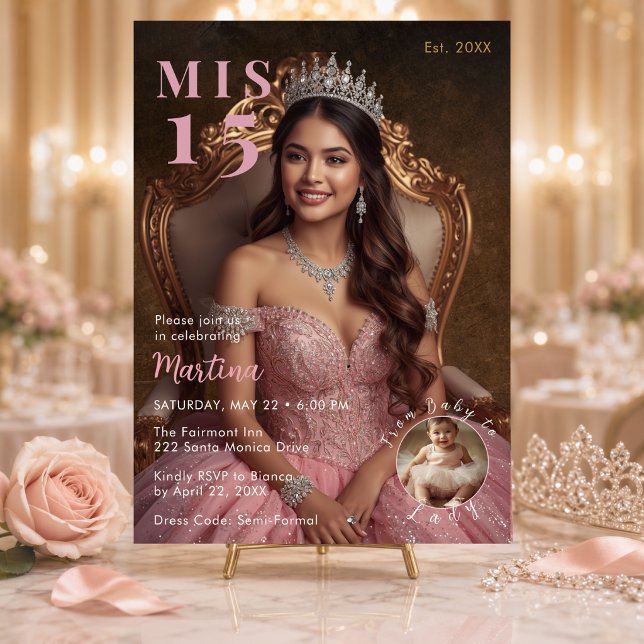 Elegante Invitación de Foto de Mis 15 Rosa Rubor (Subido por el creador)
