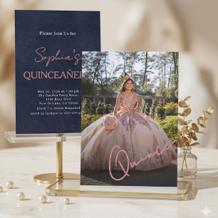 Elegante Invitación de Foto de Quinceañera Rosa y