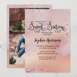 Elegante Invitación de Foto para Sweet 16 de Oro R