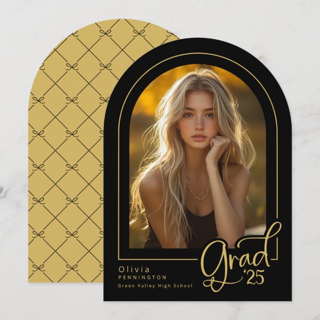 Elegante Invitación de Grad Black Gold Photo 2025 (Anverso / Reverso)