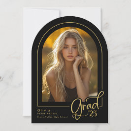Elegante Invitación de Grad Black Gold Photo 2025