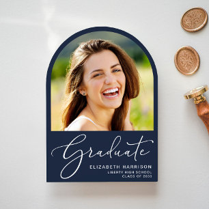Elegante Invitación de Graduación Azul de Foto Arc