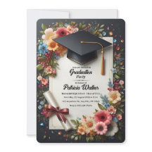 Elegante Invitación de Graduación con Flores Oscur