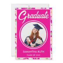 Elegante Invitación de Graduación con Foto Floral 
