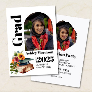 Elegante Invitación de Graduación con Foto Floral