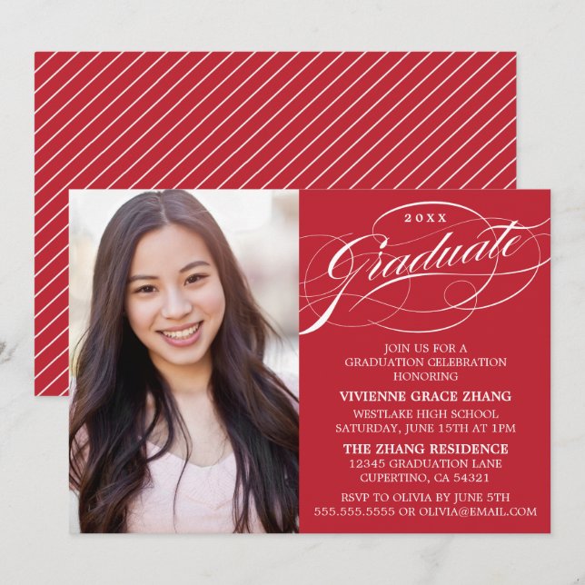 ELEGANTE INVITACIÓN DE GRADUACIÓN CON LETRA ESTILI (Anverso / Reverso)
