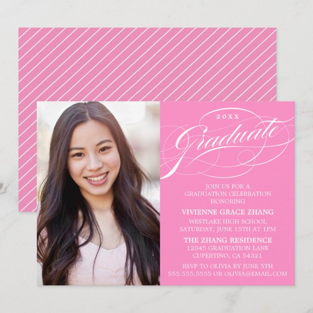 ELEGANTE INVITACIÓN DE GRADUACIÓN CON LETRA ESTILI (Anverso / Reverso)
