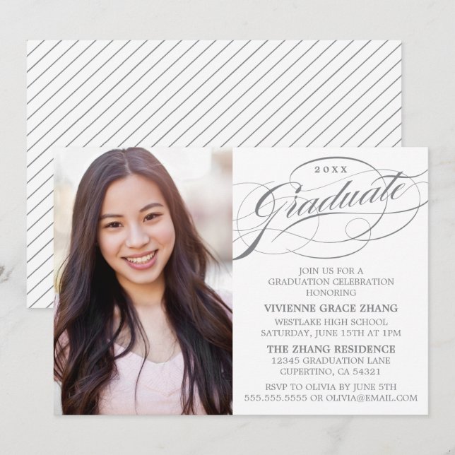 ELEGANTE INVITACIÓN DE GRADUACIÓN CON LETRA ESTILI (Anverso / Reverso)