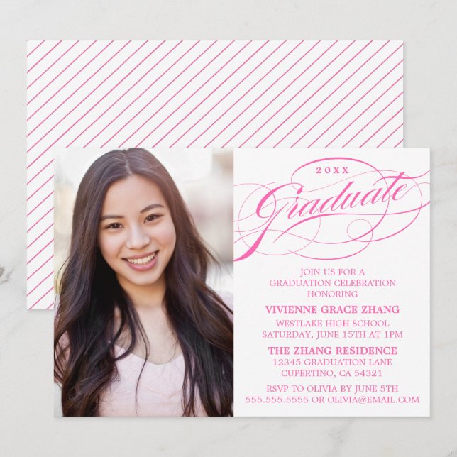 ELEGANTE INVITACIÓN DE GRADUACIÓN CON LETRA ESTILI (Anverso / Reverso)