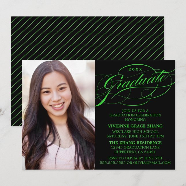 ELEGANTE INVITACIÓN DE GRADUACIÓN CON LETRA ESTILI (Anverso / Reverso)