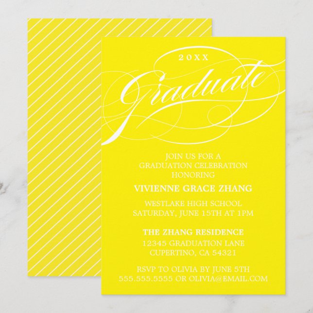 ELEGANTE INVITACIÓN DE GRADUACIÓN CON LETRA ESTILI (Anverso / Reverso)