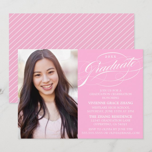 ELEGANTE INVITACIÓN DE GRADUACIÓN CON LETRA ESTILI (Anverso / Reverso)