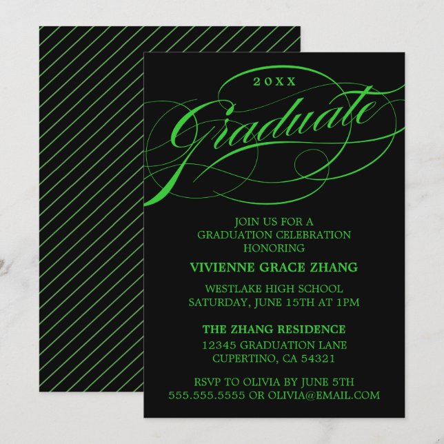 ELEGANTE INVITACIÓN DE GRADUACIÓN CON LETRA ESTILI (Anverso / Reverso)