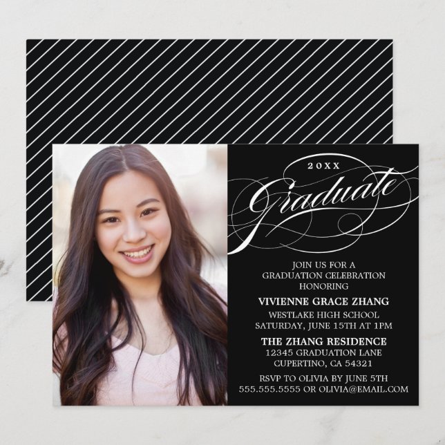 ELEGANTE INVITACIÓN DE GRADUACIÓN CON LETRA ESTILI (Anverso / Reverso)