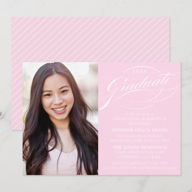ELEGANTE INVITACIÓN DE GRADUACIÓN CON LETRA ESTILI (Anverso / Reverso)