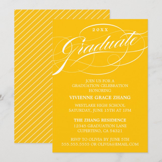 ELEGANTE INVITACIÓN DE GRADUACIÓN CON LETRA ESTILO (Anverso / Reverso)