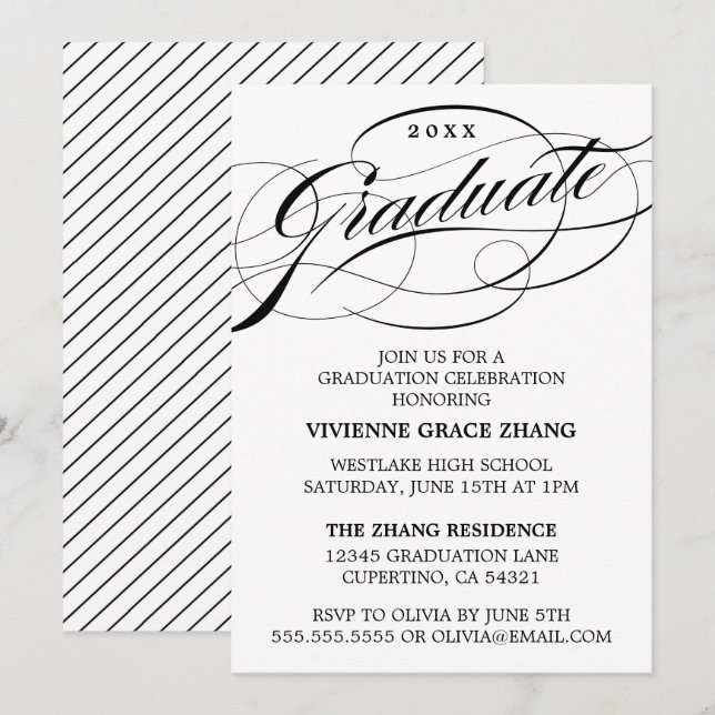 ELEGANTE INVITACIÓN DE GRADUACIÓN CON LETRA ESTILO (Anverso / Reverso)