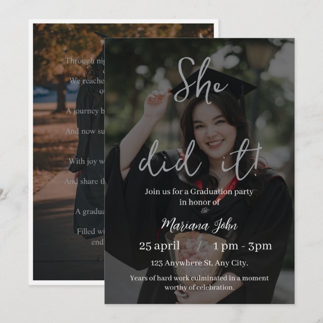 Elegante invitación de graduación con un estilo mo (Anverso / Reverso)