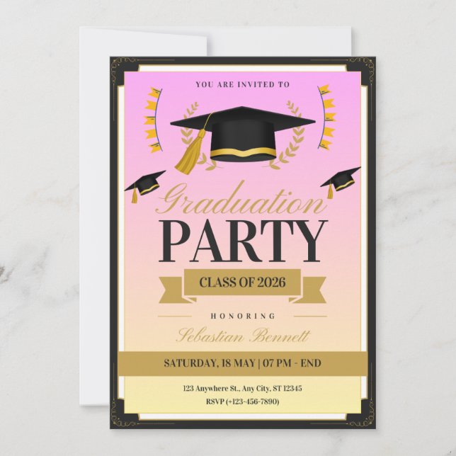 Elegante invitación de graduación de Cap femenina  (Anverso)